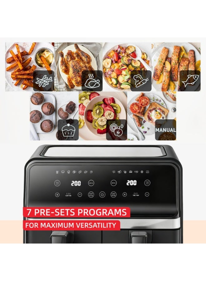 general Double Basket Air Fryer 8L, Dual Independent Control, Digital Display with 14 Presets, 24H Timer, Nonstick Windows, 2200W Black Arabic - Image 5